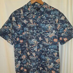 Reyn Spooner Island Welcome Button Down Tailored Fit Shirt Dress Blue